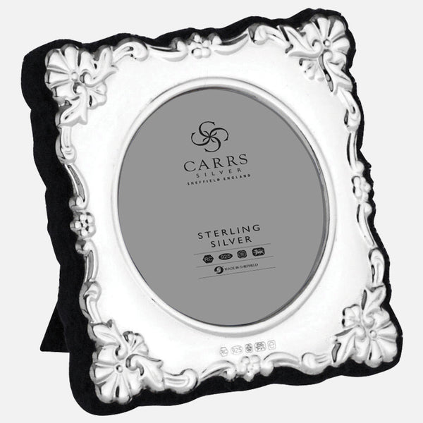 Carrs Silver sterling silver antique design photograph frame with grey velvet back, hallmarked, 5 cm x 5 cm