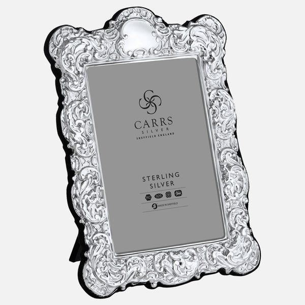 Carrs Silver sterling silver antique photograph frame with grey velvet back, hallmarked, 15 cm x 10 cm (6" x 4")