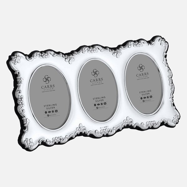 Traditional Triple 8cm x 6cm Sterling Silver Photo Frame With Grey Velvet Back - Carrs Silver - EB London