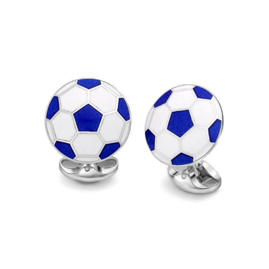 White and Blue Football Sterling Silver Cufflinks - Deakin & Francis - EB London