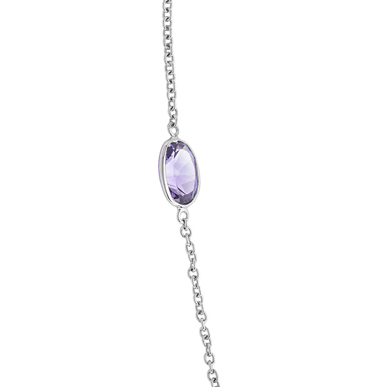 gold necklace with seven oval amethyst gemstones by Deakin & Francis at EB London