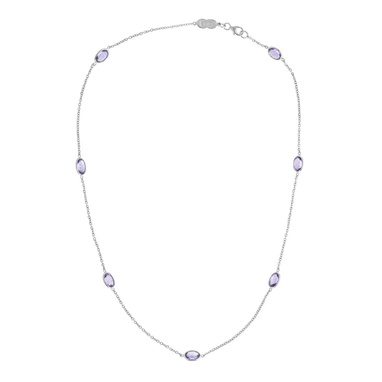 18ct white gold necklace with seven oval amethyst gemstones by Deakin & Francis at EB London