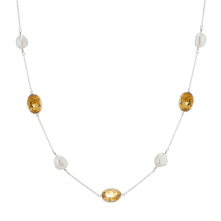 gold necklace with citrine and mother of pearl by Deakin & Francis at EB London