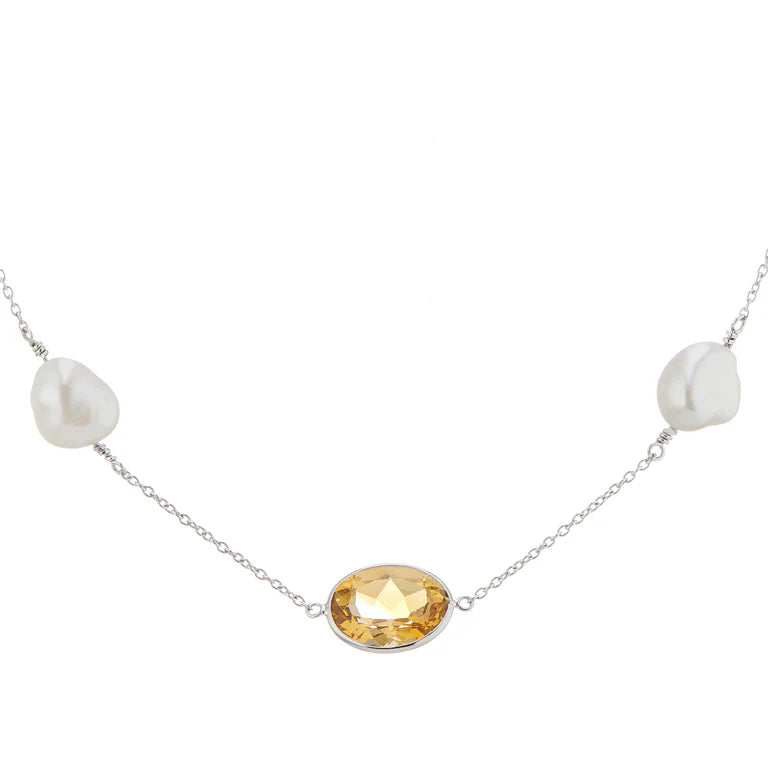 necklace with citrine and mother of pearl by Deakin & Francis at EB London