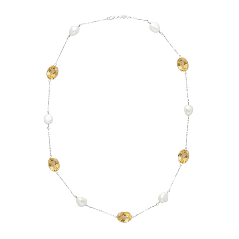 18ct white gold necklace with citrine and mother of pearl by Deakin & Francis at EB London