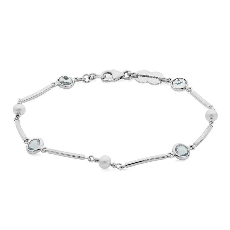 white gold cultured pearl and aquamarine bracelet by Deakin & Francis at EB London
