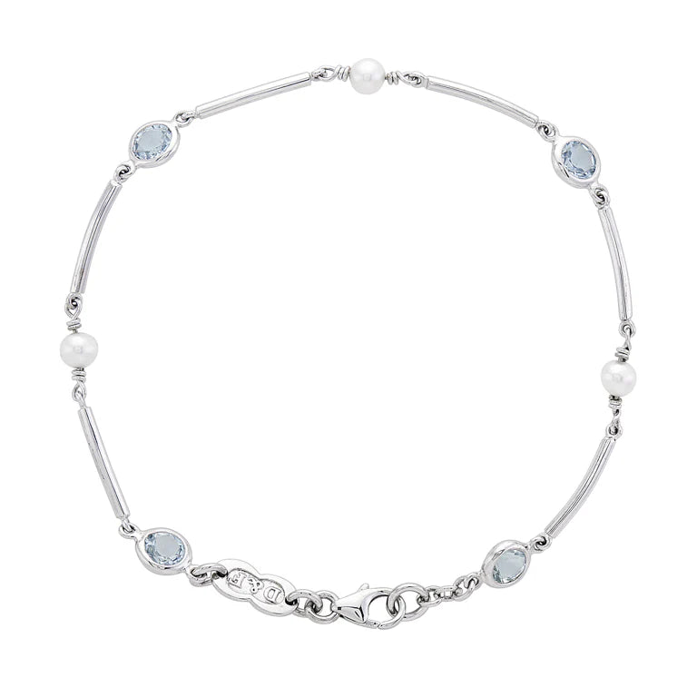 18ct white gold cultured pearl and aquamarine bracelet by Deakin & Francis at EB London