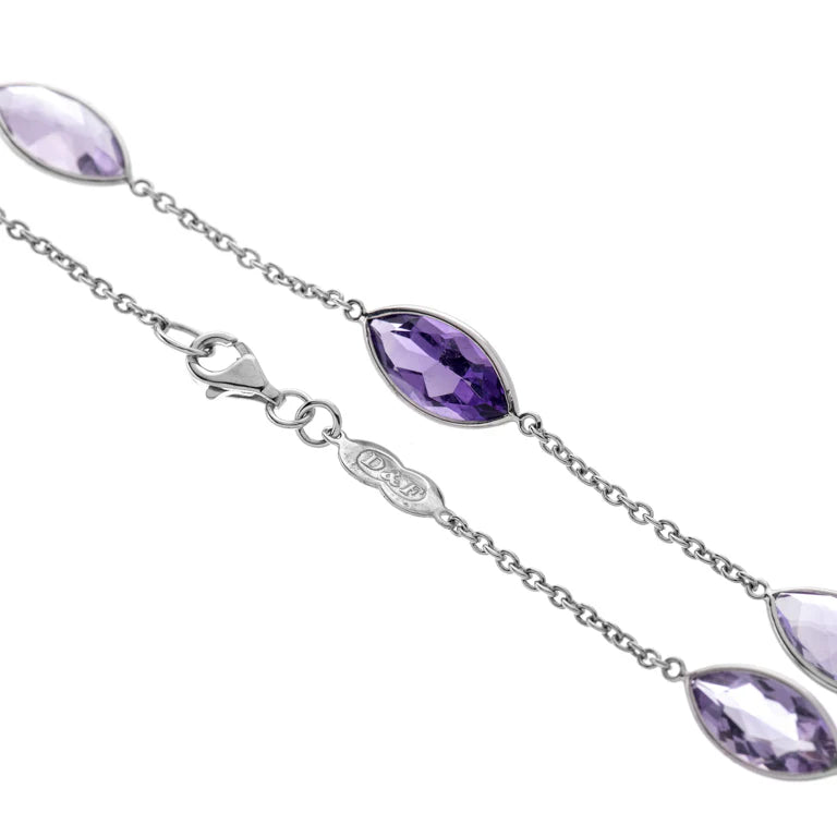 necklace with alternating light and dark marquise amethysts by Deakin & Francis at EB London