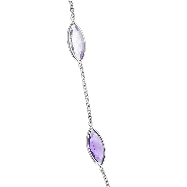 gold necklace with alternating light and dark marquise amethysts by Deakin & Francis at EB London