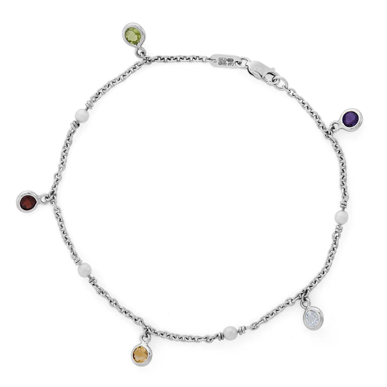 18ct white gold multi gemstone and cultured pearl bracelet by Deakin & Francis at EB London