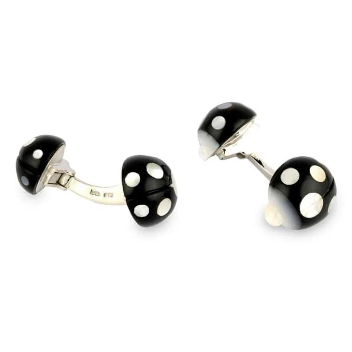 18ct White Gold Onyx & Mother of Pearl Ladybird Cufflinks - Deakin & Francis - EB London