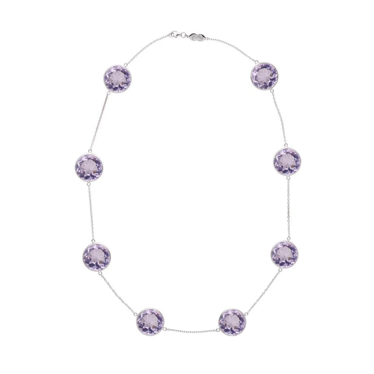 18ct white gold necklace with eight pale purple amethyst gemstones by Deakin & Francis at EB London