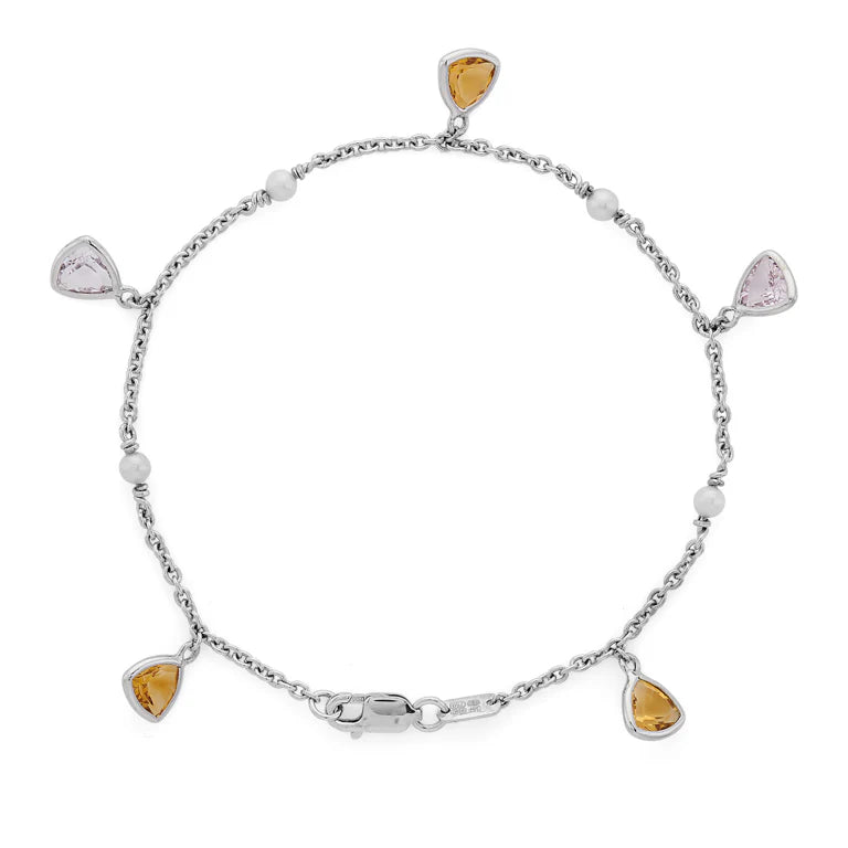 White Gold Pink Morganite, Citrine and Cultured Pearl Bracelet – Deakin & Francis