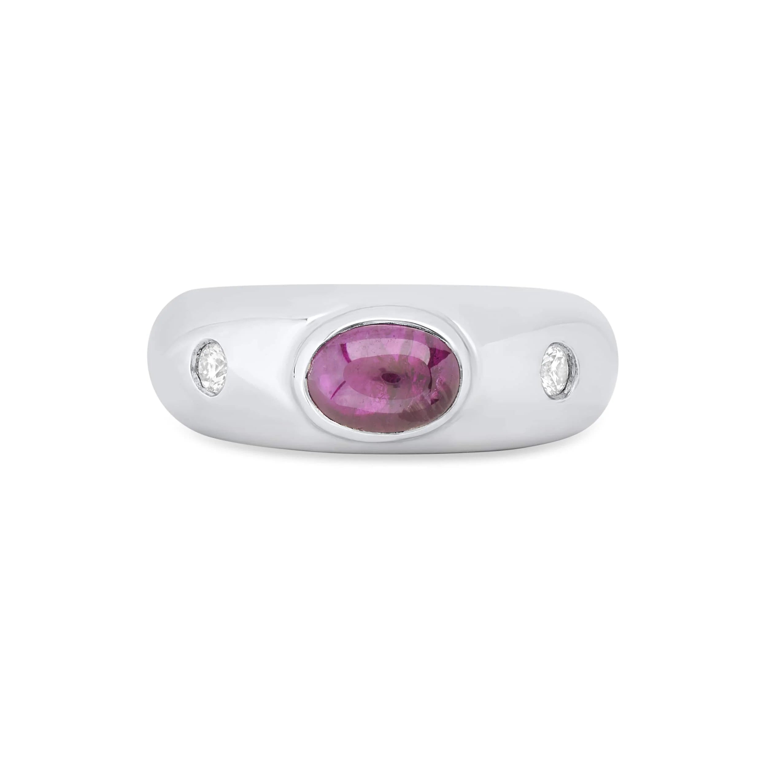18ct white gold ring with oval ruby centre and brilliant cut diamond shoulders by Deakin & Francis at EB London