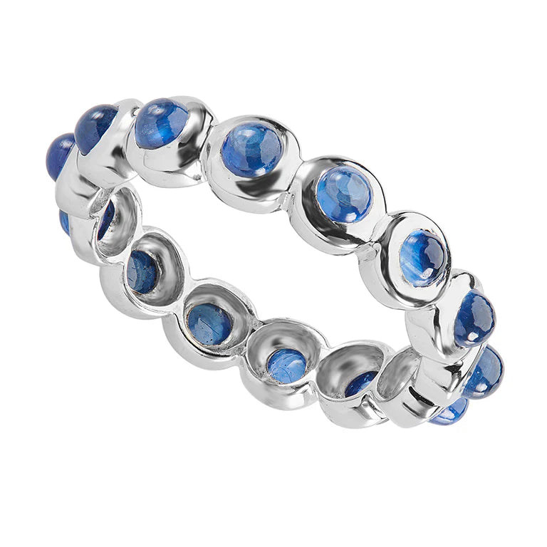 cabochon sapphire eternity ring with fourteen round sapphires by Deakin & Francis at EB London