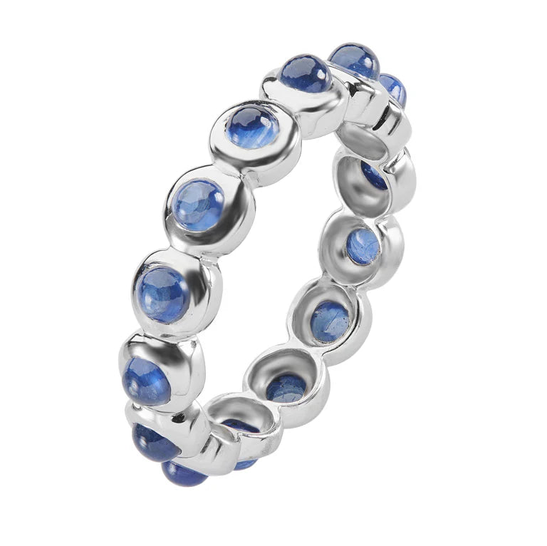 18ct white gold cabochon sapphire eternity ring with fourteen round sapphires by Deakin & Francis at EB London