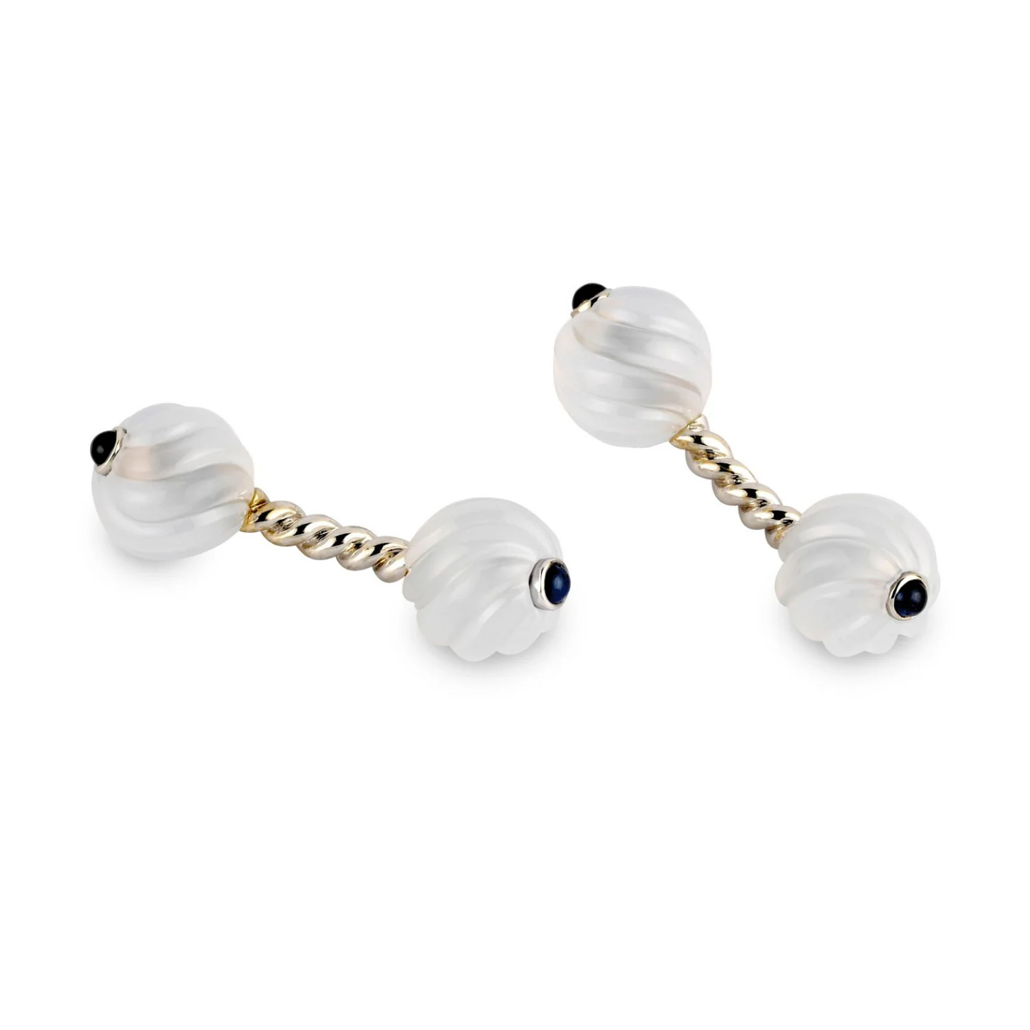 18ct White Gold Twisted Bar Cufflinks with Chalcedony & Sapphire - Deakin & Francis - EB London