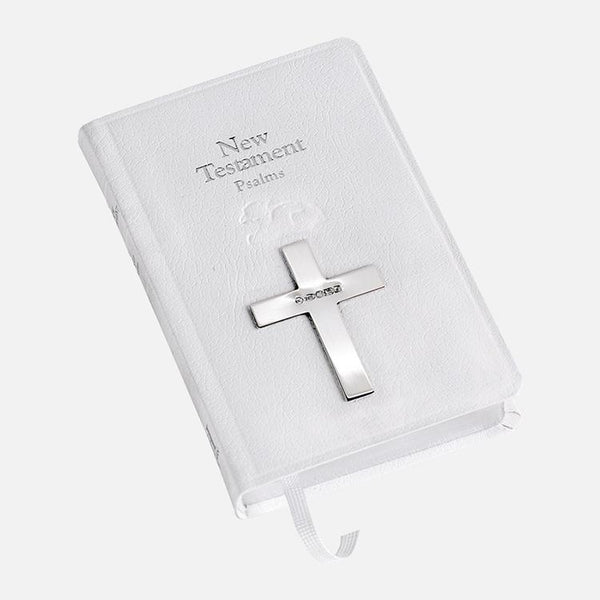 White New Testament Bible With Sterling Silver Cross - Carrs Silver - EB London