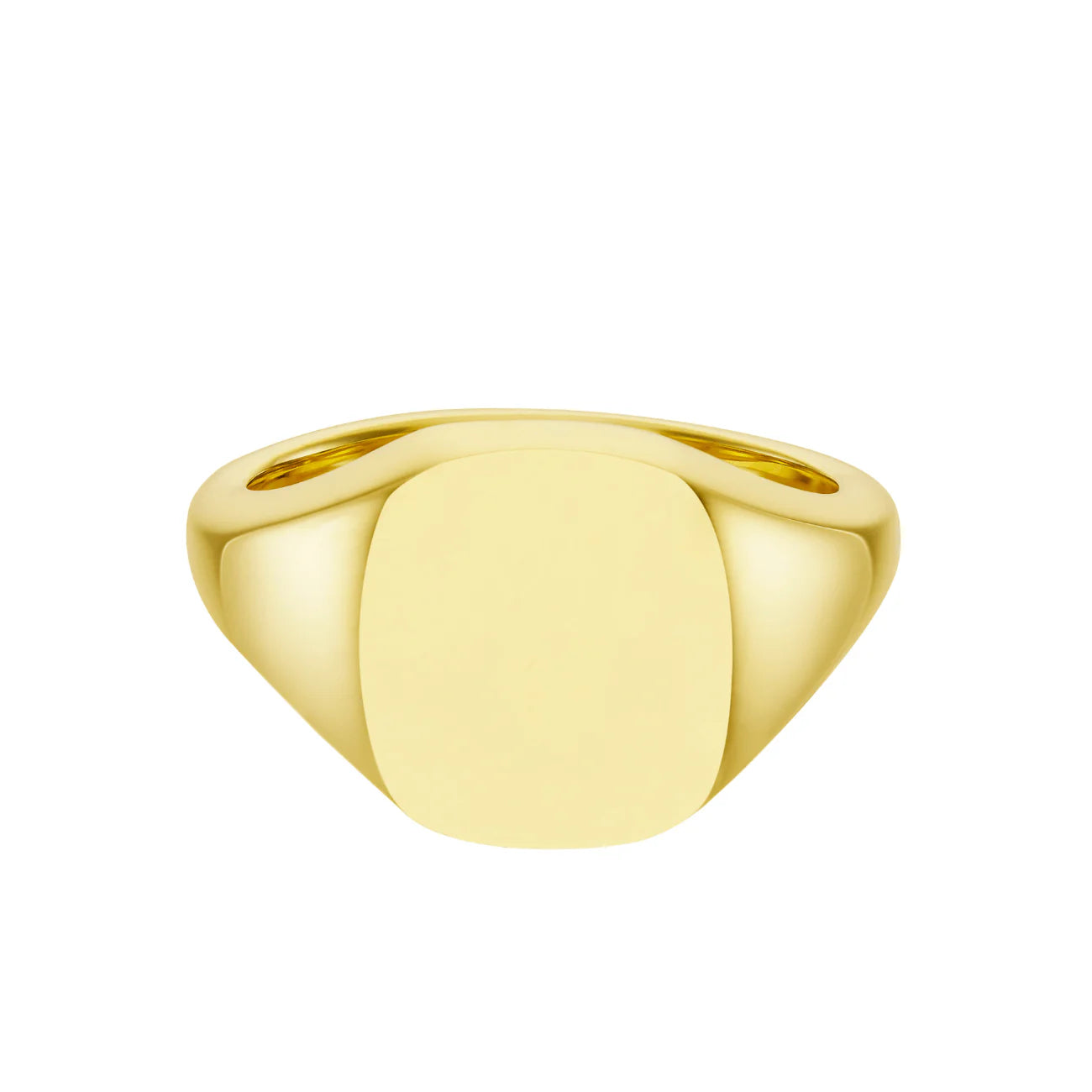 Deakin & Francis 9ct yellow gold cushion signet ring, 12x10mm, handcrafted in Birmingham, at EB London