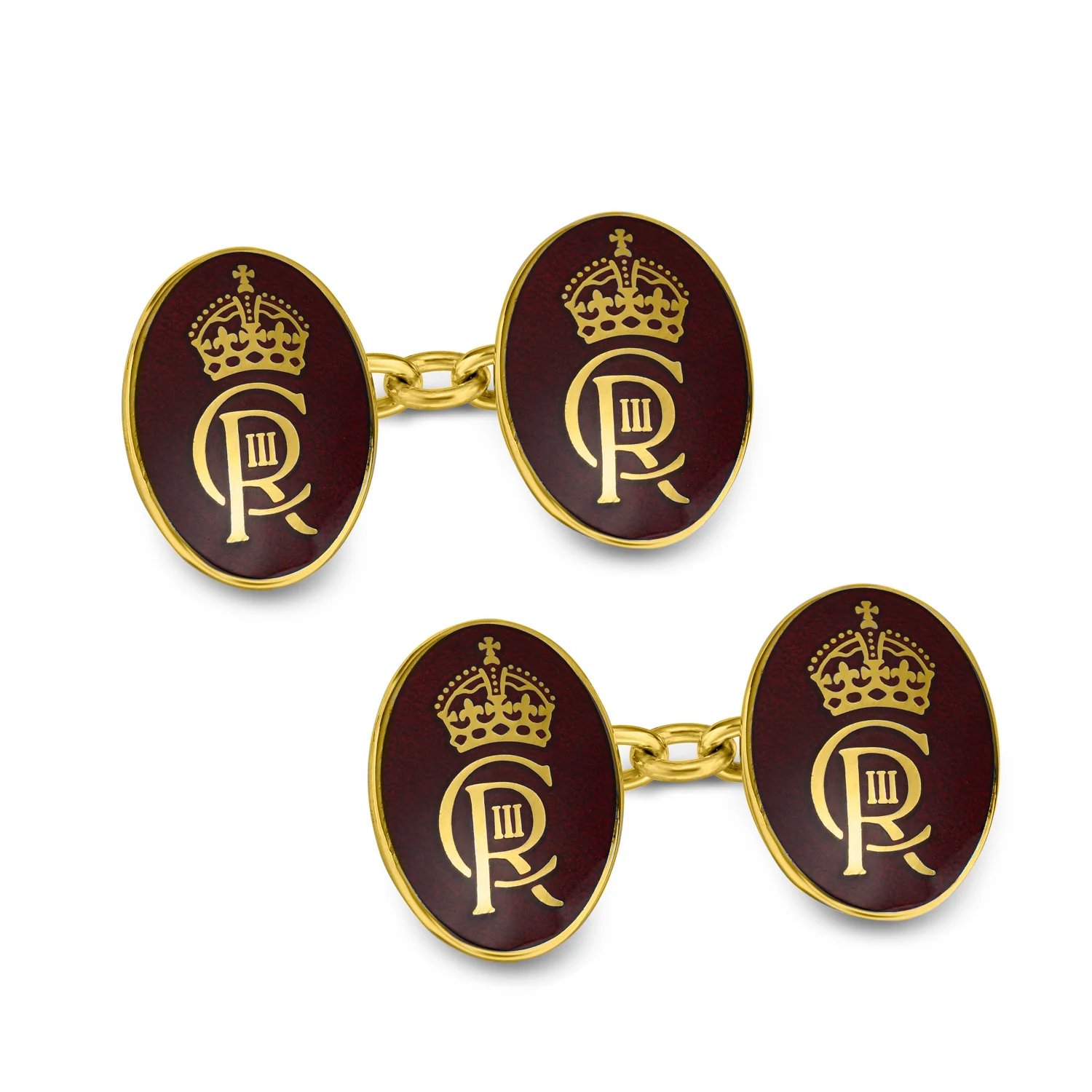 18ct Yellow Gold Oval Chain Link Coronation Cufflinks Red Finish - Deakin & Francis - EB London