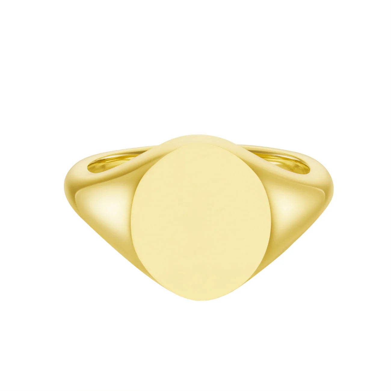 Deakin & Francis 9ct yellow gold oval signet ring, 12x10mm, handcrafted in Birmingham, at EB London
