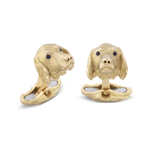 18ct Yellow Gold Spaniel Cufflinks with Sapphire Eyes - EB London