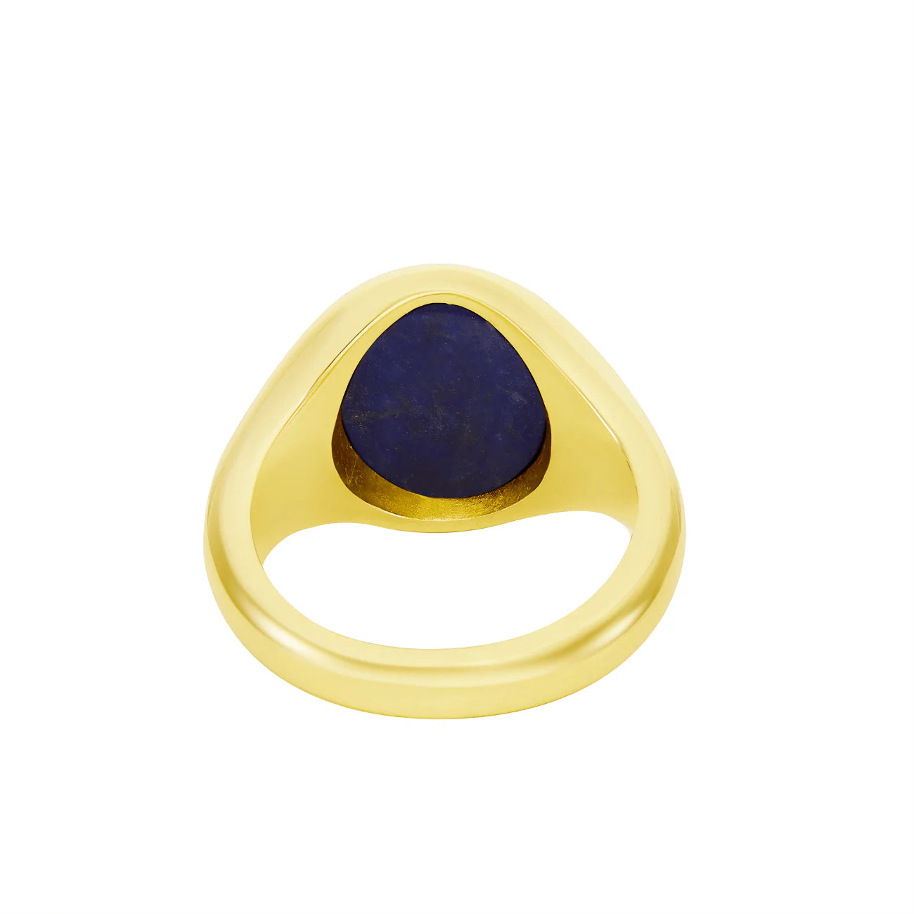 Deakin & Francis yellow gold lapis lazuli signet ring, 12x10mm deep blue stone with golden pyrite, handcrafted in Birmingham, at EB London