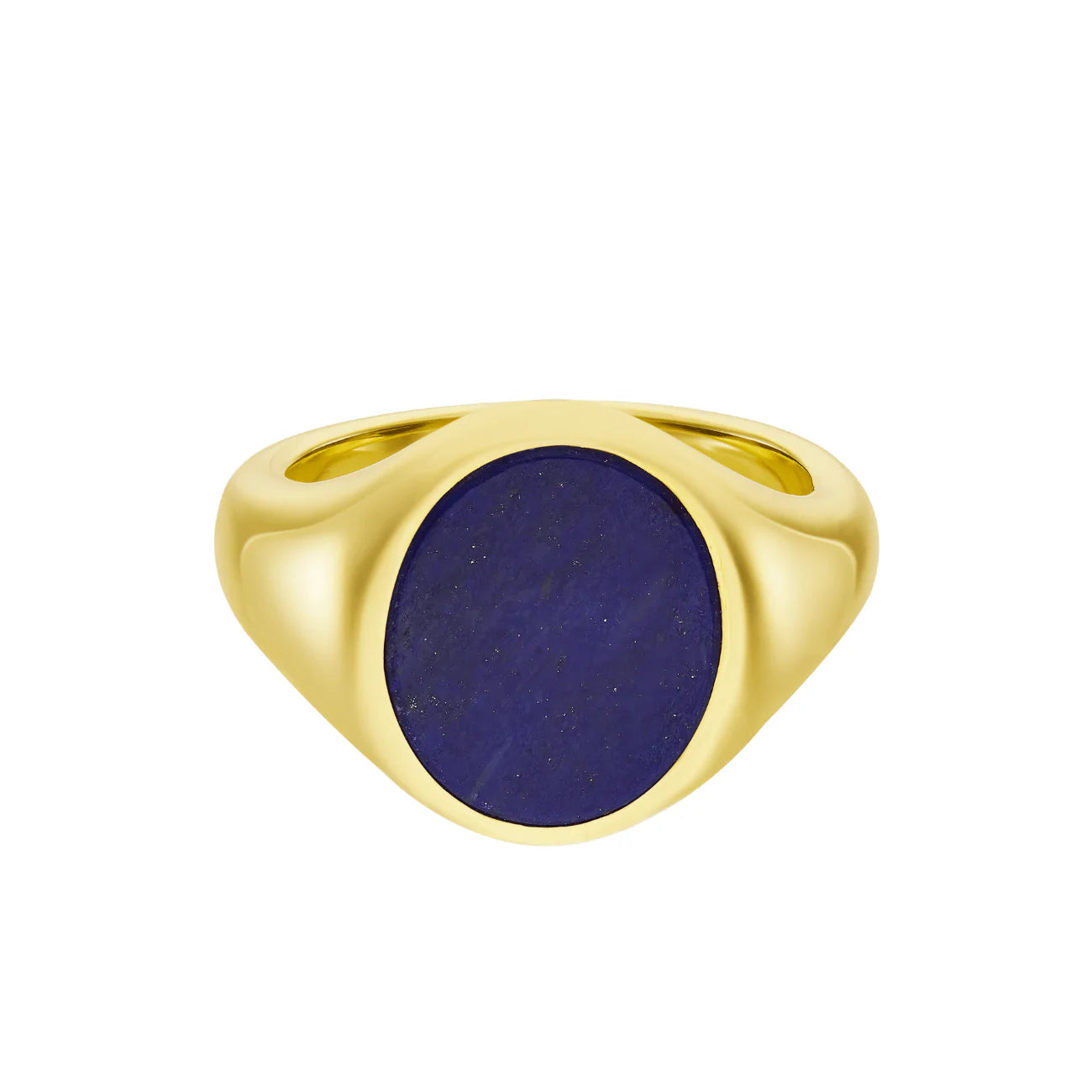 Deakin & Francis yellow gold lapis lazuli signet ring, 12x10mm deep blue stone with golden pyrite, handcrafted in Birmingham, at EB London