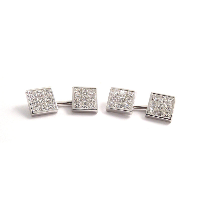 18ct White Gold Pavé Set Diamond Cufflinks for Men - Deakin & Francis - Eb London