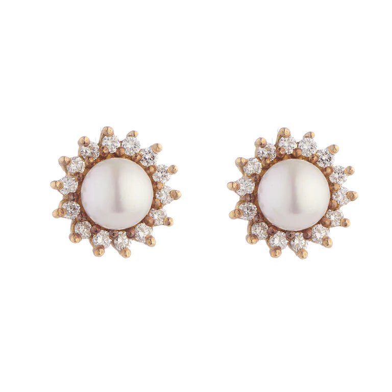 18ct Gold Diamond & Cultured Pearl Cluster Earrings – Deakin & Francis - EB London