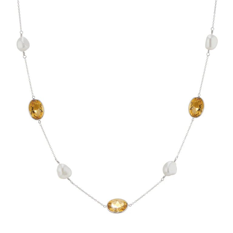 18ct White Gold 24" Citrine And Pearl Necklace – Deakin & Francis - EB London