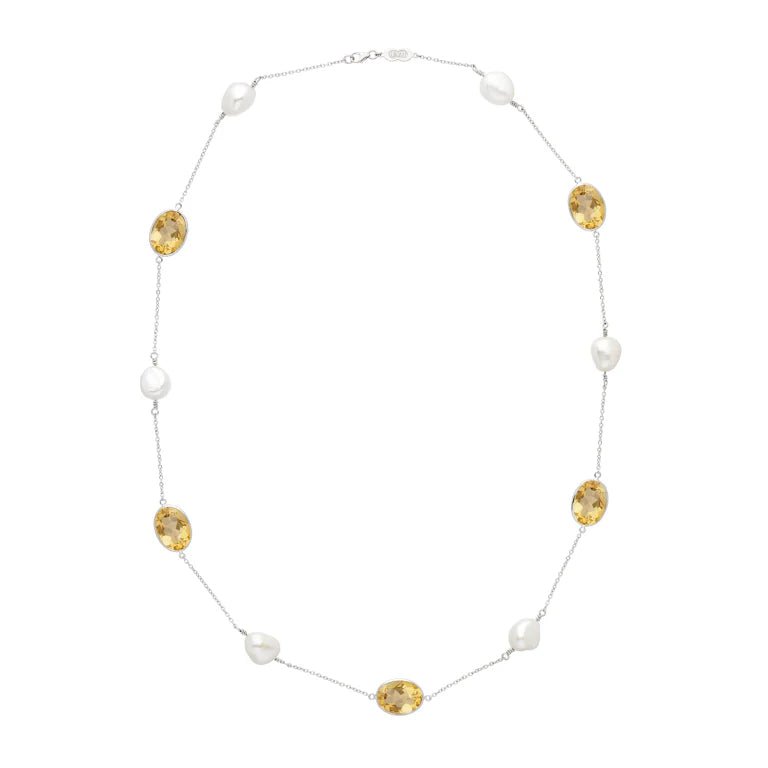 18ct White Gold 24" Citrine And Pearl Necklace – Deakin & Francis - EB London