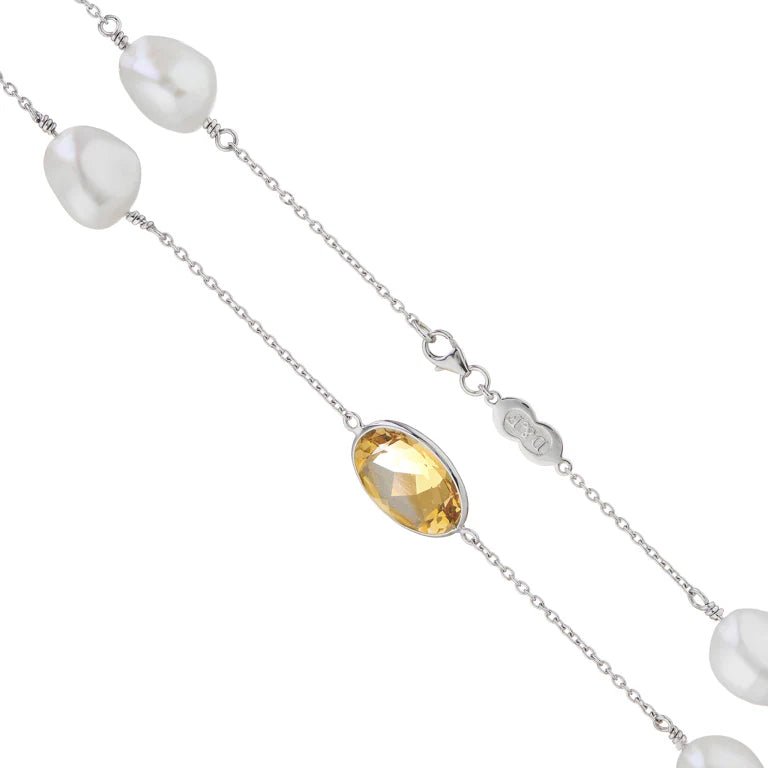 18ct White Gold 24" Citrine And Pearl Necklace – Deakin & Francis - EB London