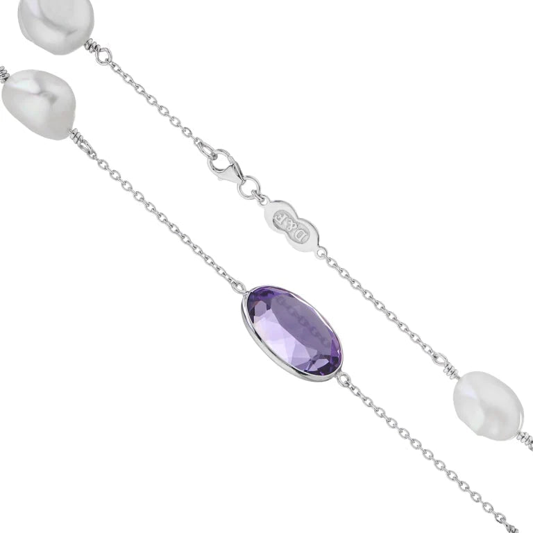 18ct White Gold Amethyst And Pearl 22" Necklace – Deakin & Francis - EB London