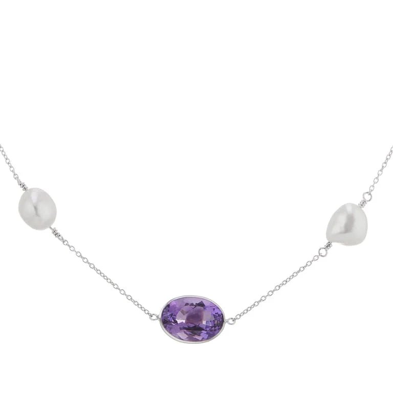 18ct White Gold Amethyst And Pearl 22" Necklace – Deakin & Francis - EB London