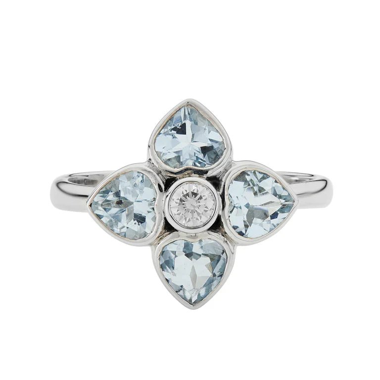 18ct White Gold Aquamarine Diamond Cluster Ring – Deakin & Francis - EB London