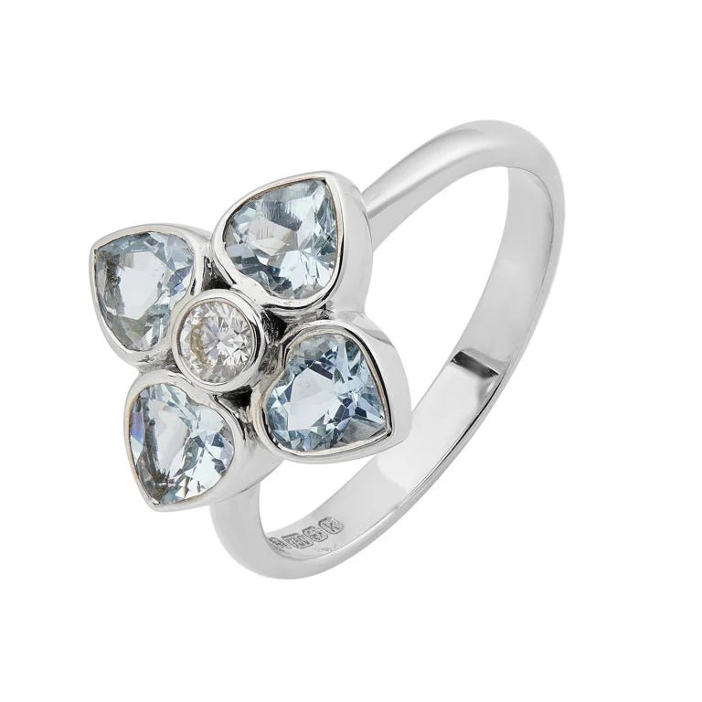 18ct White Gold Aquamarine Diamond Cluster Ring – Deakin & Francis - EB London