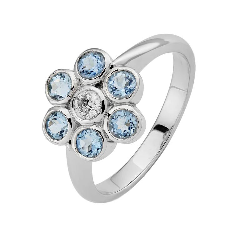 18ct White Gold Diamond and Aquamarine Cluster Ring – Deakin & Francis - EB London