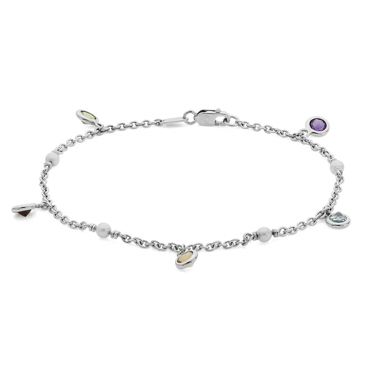 18ct White Gold Multi Gemstone and Cultured Pearl Bracelet – Deakin & Francis - EB London