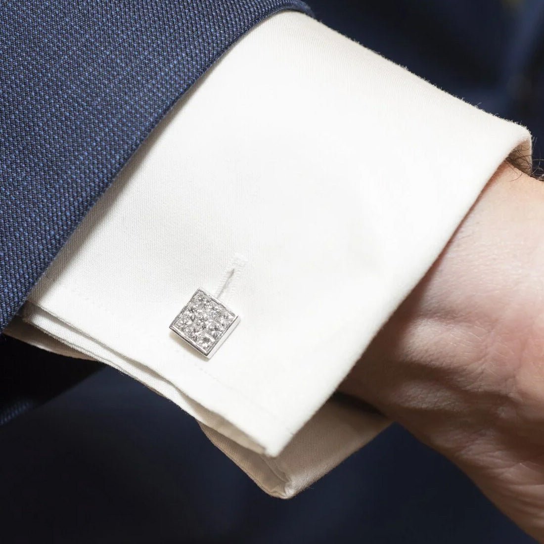 18ct White Gold Pavé Set Diamond Cufflinks for Men - Deakin & Francis - EB London