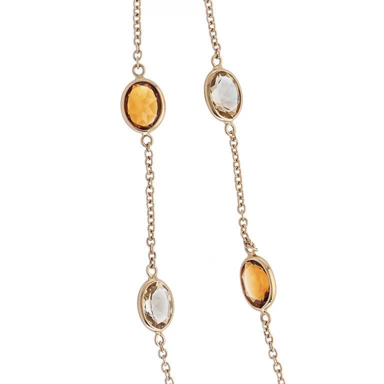 18ct Yellow Gold 32" Light And Dark Citrine Spectacle Necklace – Deakin & Francis - EB London