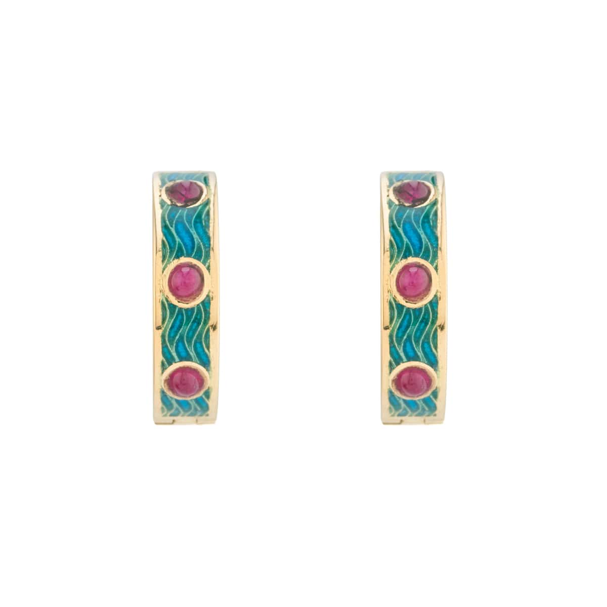 18ct Yellow Gold Blue Enamel And Ruby Hoop Earrings – Deakin & Francis - EB London
