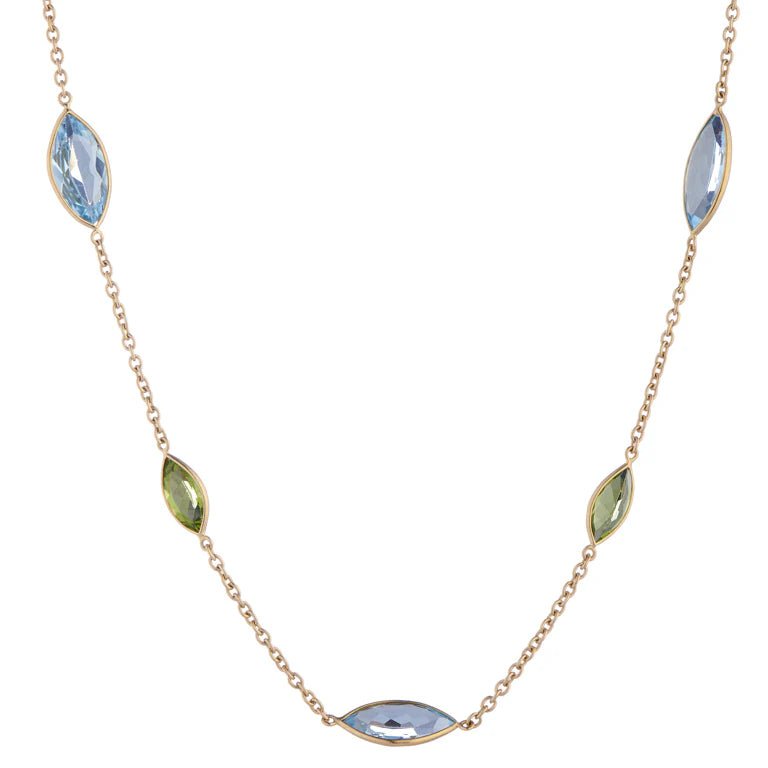 18ct Yellow Gold Blue Topaz And Peridot Spectacle Necklace – Deakin & Francis - EB London