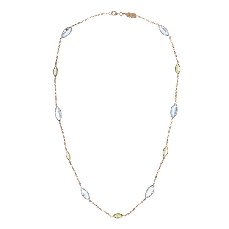 18ct Yellow Gold Blue Topaz And Peridot Spectacle Necklace – Deakin & Francis - EB London