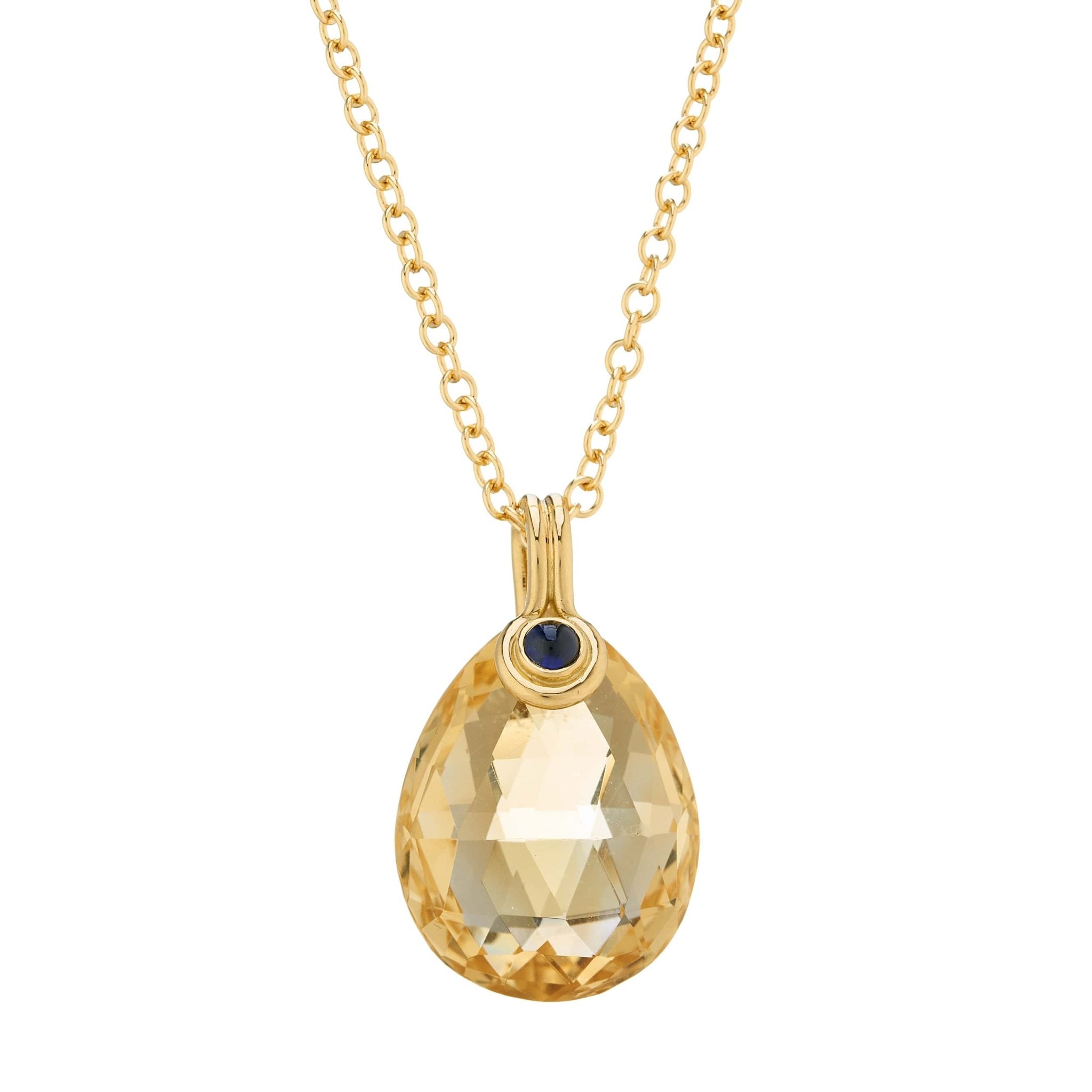 18ct Yellow Gold Briolette Citrine With Cabochon Sapphire Pendant – Deakin & Francis - EB London