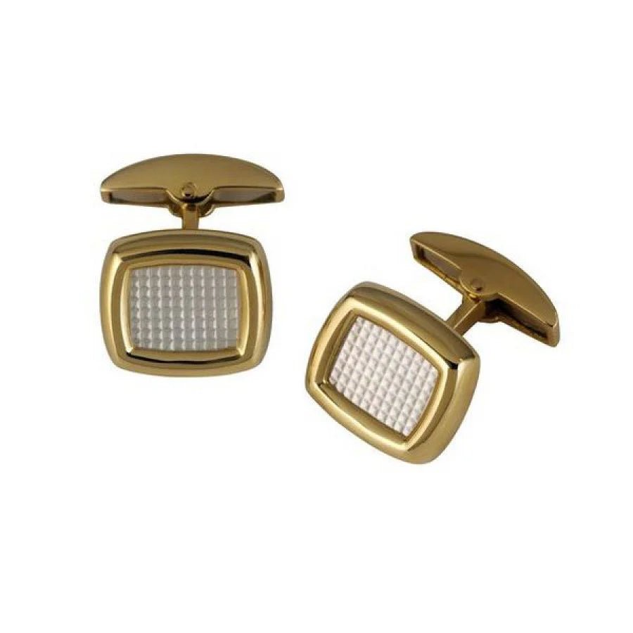 18ct Yellow Gold Cushion Cufflinks with Mother - of - Pearl - Deakin & Francis - EB London