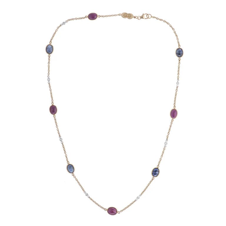 18ct Yellow Gold Diamond, Ruby and Sapphire Necklace – Deakin & Francis - EB London