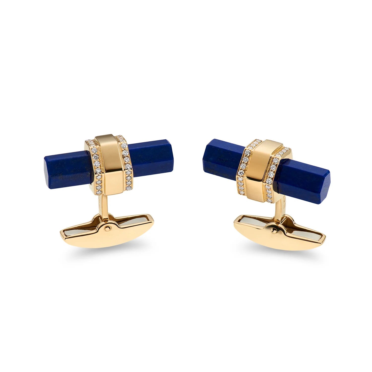 18ct Yellow Gold Hexagonal Bar Lapis Lazuli and Diamond Cufflinks - Deakin & Francis - EB London