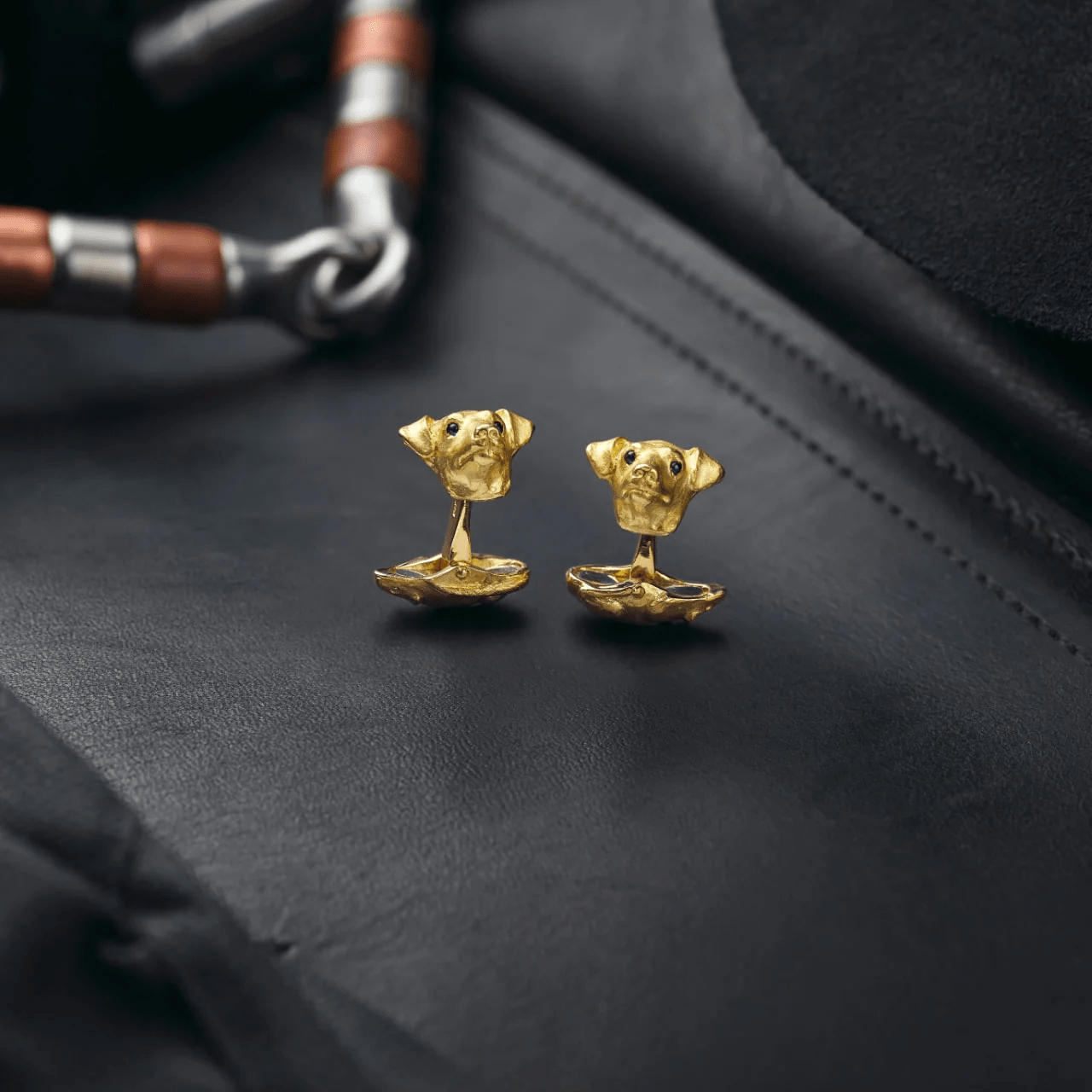 18ct Yellow Gold Jack Russell Cufflinks with Sapphire Eyes - Deakin & Francis - EB London