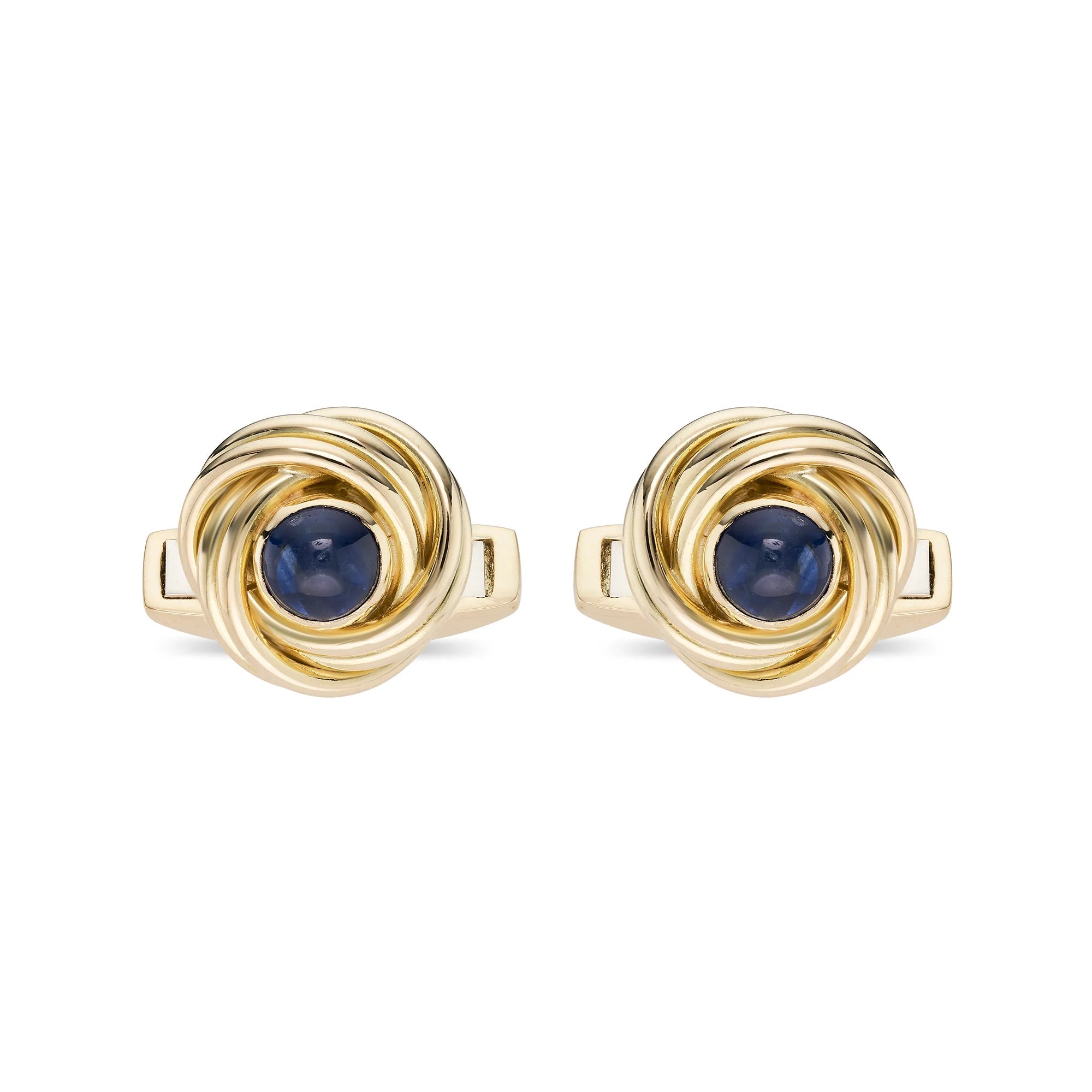 18ct Yellow Gold Knot Cufflinks with Sapphire Cabochon Centre - Deakin & Francis - EB London